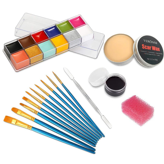 12/20 Colors Face Body Painting Fake Blood ,Halloween Professional Special Effects Makeup Kit with Wound Modeling Scar Wax