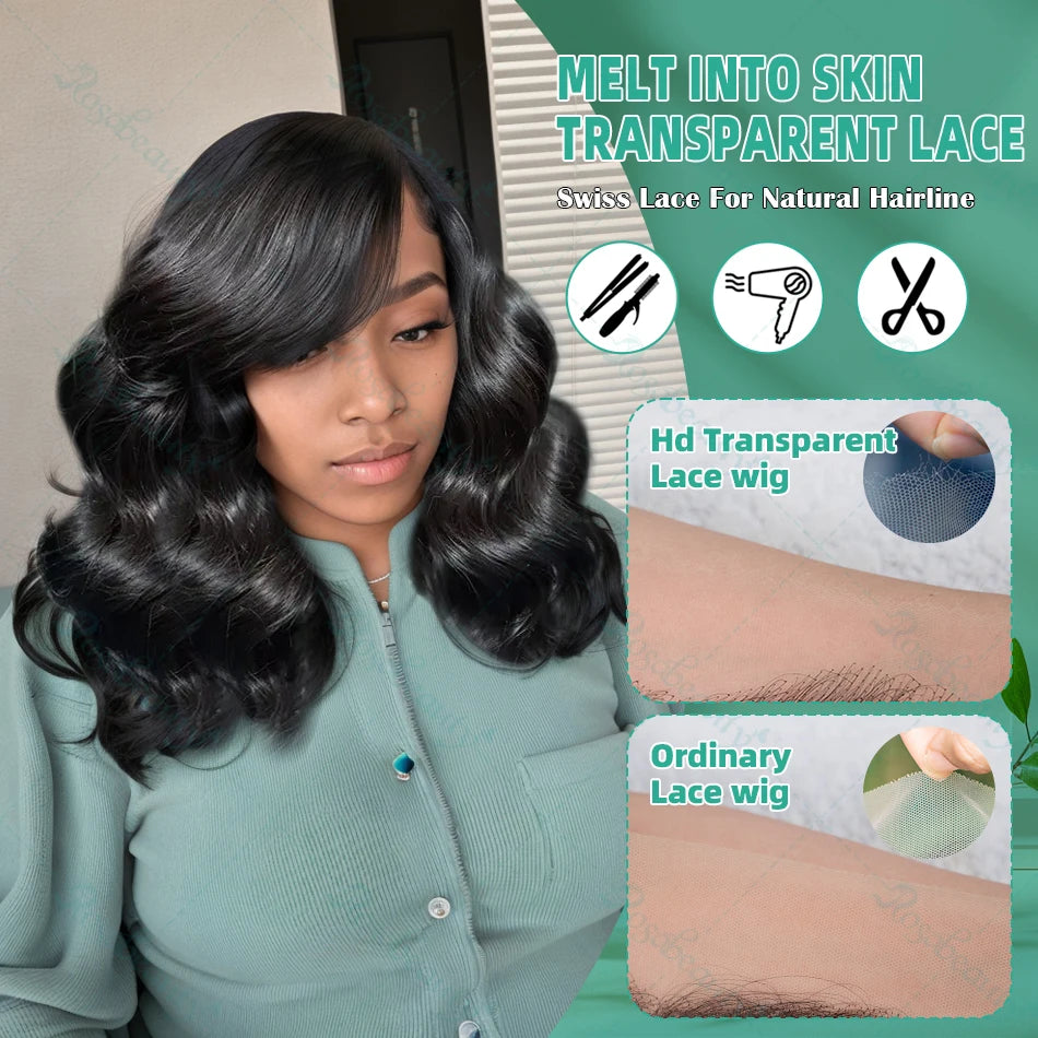 Brazilian Short Bob 13x4 HD Transparent Lace Front Wigs Body Wave Lace Frontal Human Hair 4x4 Lace Closure Wig 250% For Women