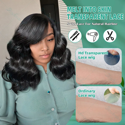 Brazilian Short Bob 13x4 HD Transparent Lace Front Wigs Body Wave Lace Frontal Human Hair 4x4 Lace Closure Wig 250% For Women