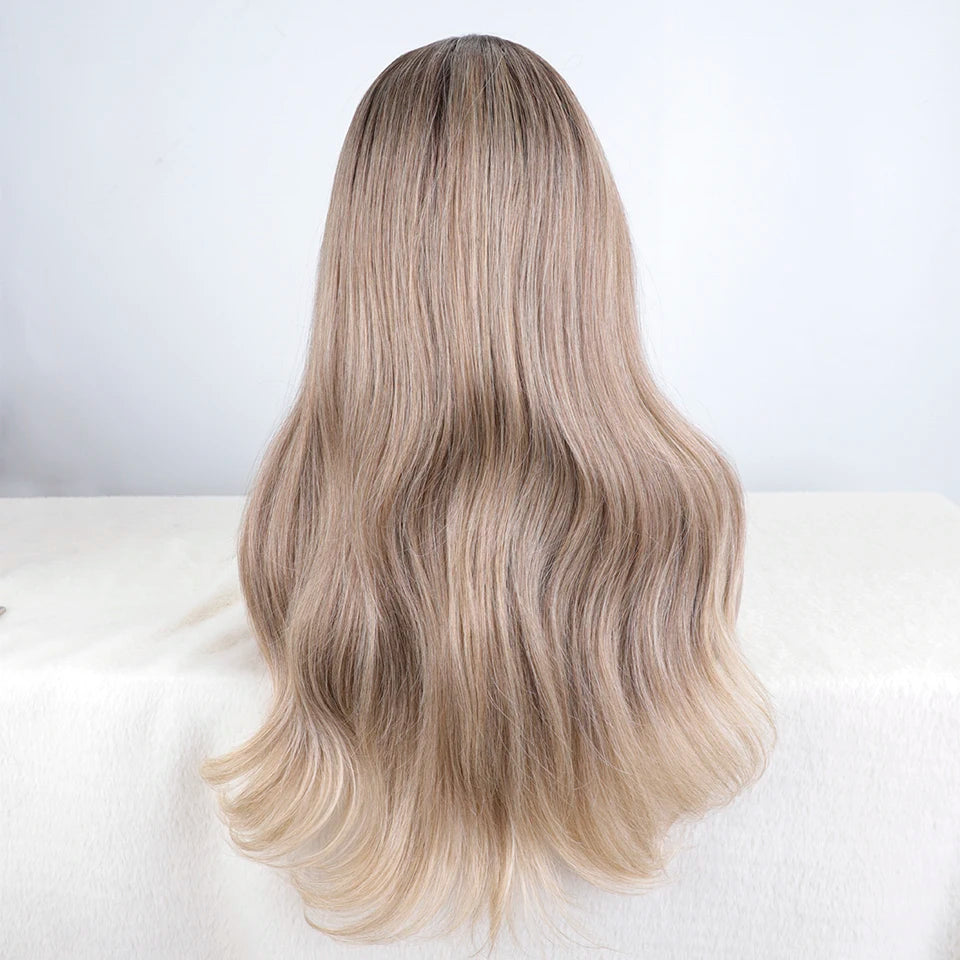 FASHION IDOL 24 inch Lace Front Wigs For Women Synthetic Wigs With Baby Hair Wigs Ombre Brown Blonde Straight Lace Wigs Cosplay