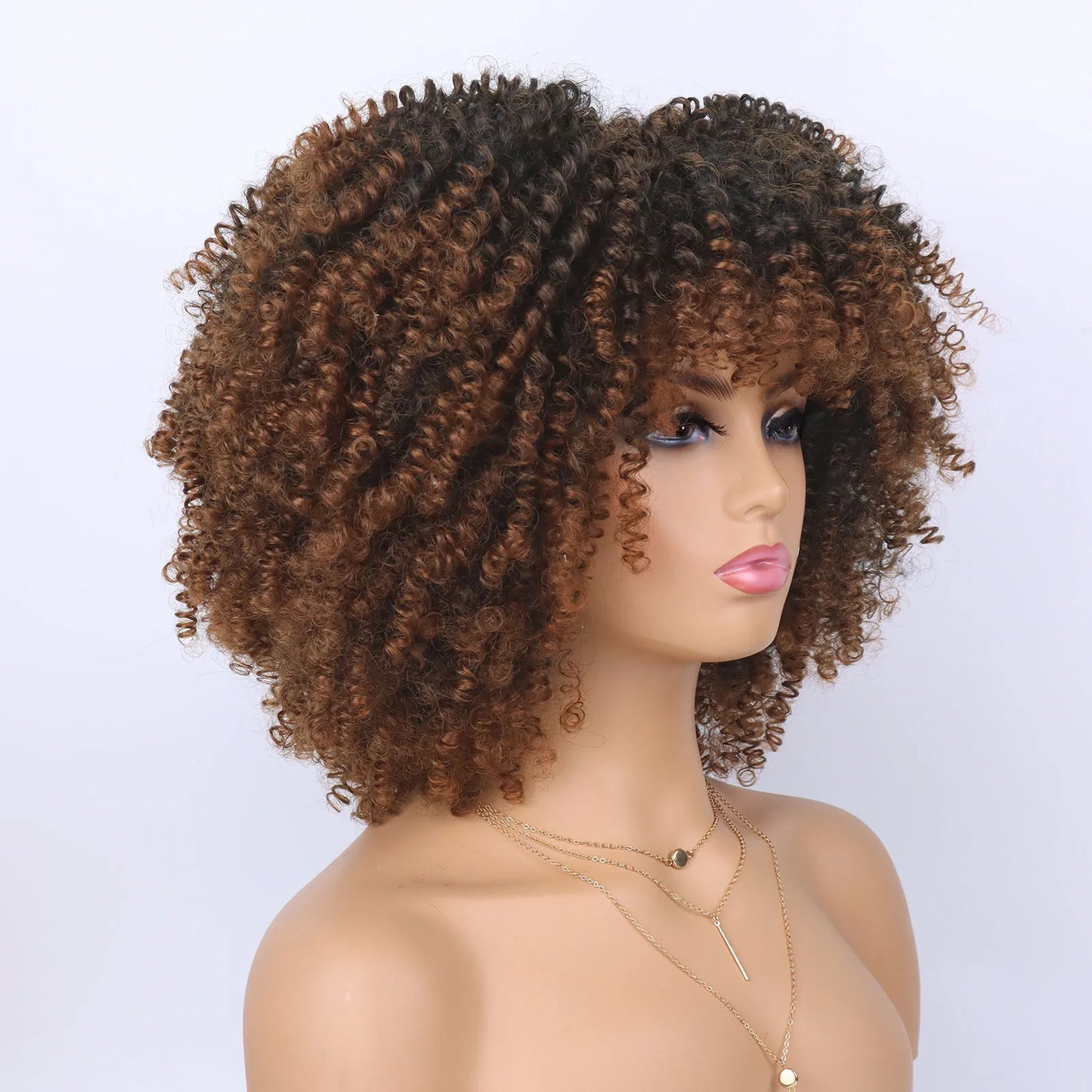 Tereshar Synthetic Short Curly Wigs for Black Women Afro Wig With Bangs Short Afro Kinky Curly Wig for Daily Party Wear