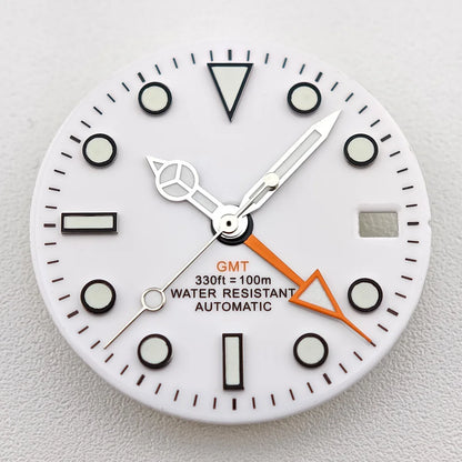 29mm White/Black Sterile Dial Watch GMT Hands Fit NH34Movement Watch parts Custom LOGO Luminous Watch Dial Parts Accessories