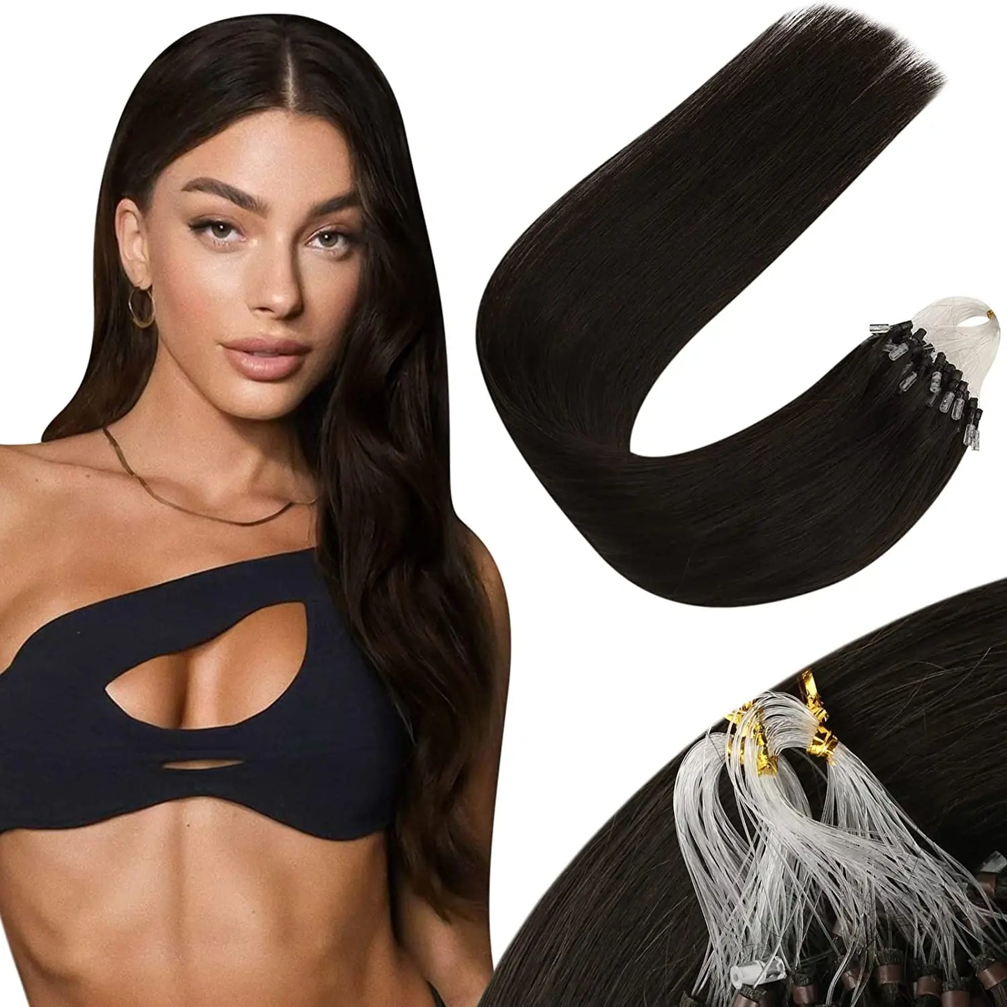 VeSunny Remy Micro Loop Human Hair Extensions Micro Beads Hair Silky Soft Micro Ring Hair Extensions 1g/strand 50g