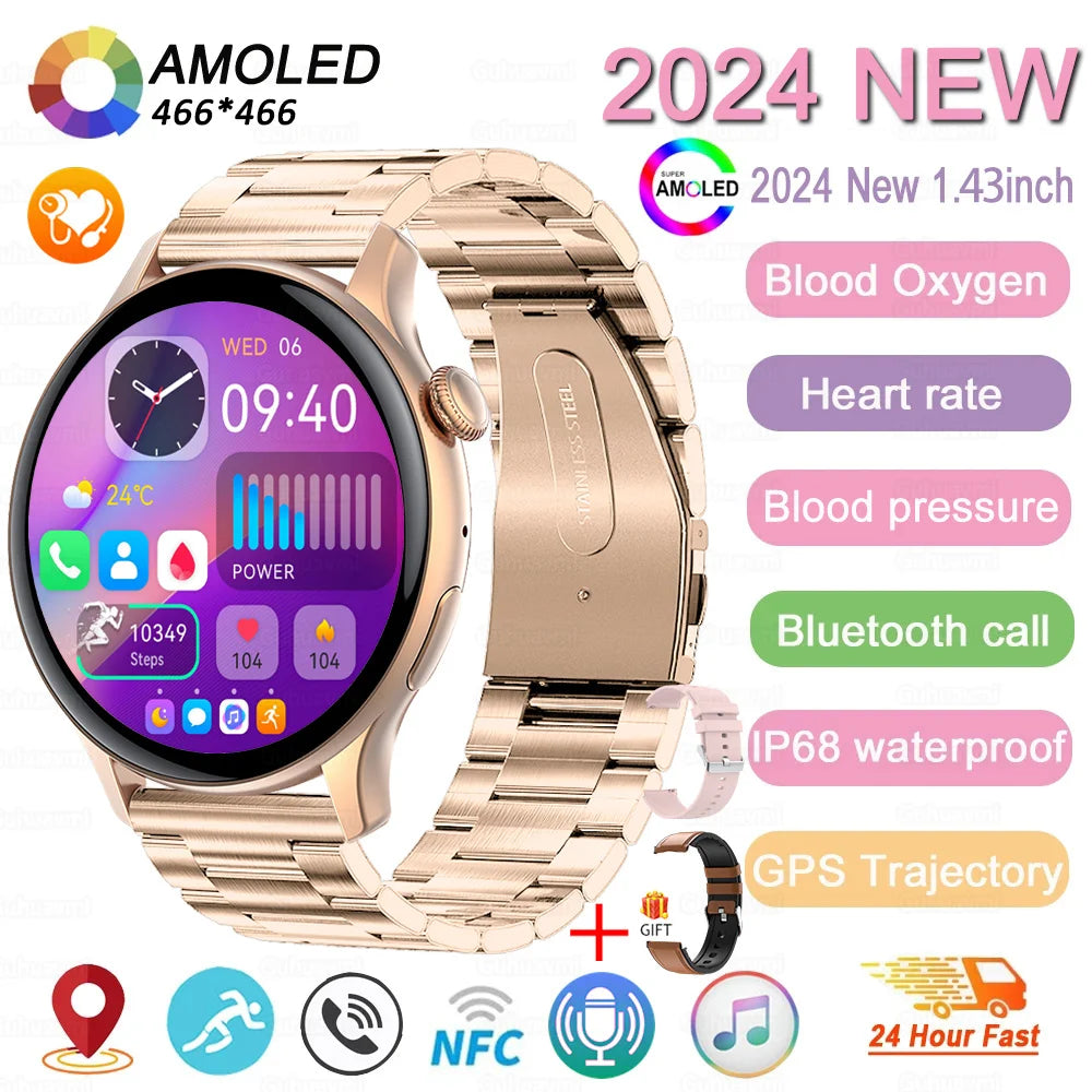 2024 New NFC Smart Watch Women 1.43 Inch AMOLED 466*466 HD Screen Always Display Sport Watch Women Bluetooth Call GPS Smartwatch