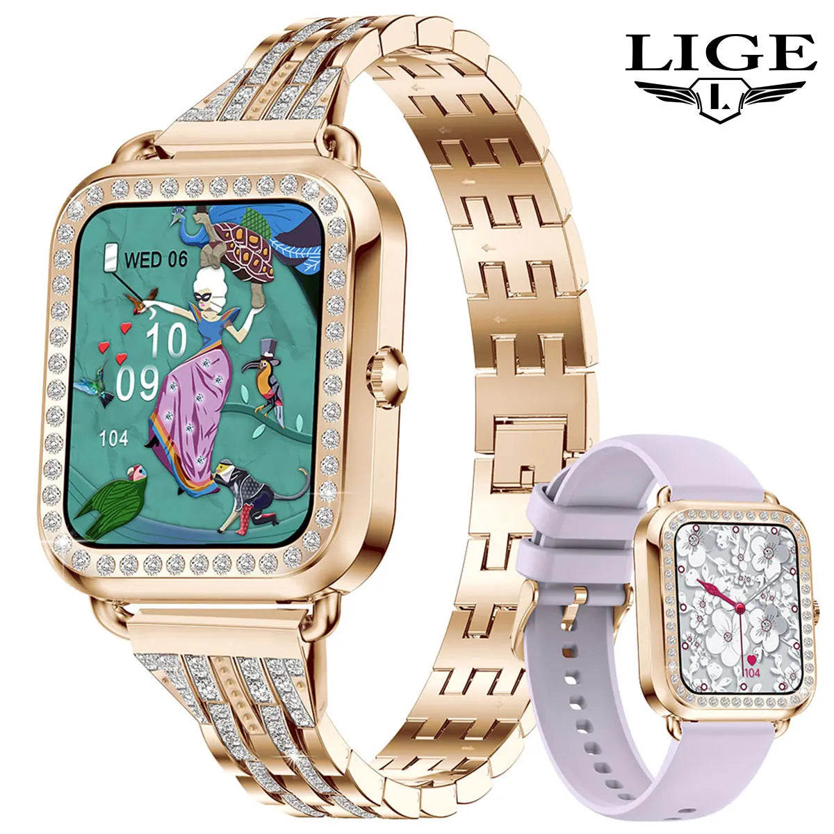 LIGE New Women Smart Watch Full Touch Screen Bluetooth Call Waterproof Watches Sport Fitness Tracker Smartwatch For Android iOS
