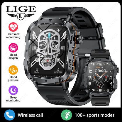 LIGE 2025 Rugged Military Smart Watch Men Outdoor Watches lP68 Waterproof 1.95" Al Voice BT Call Man Smartwatch For Android IOS