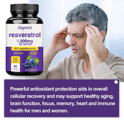 Resveratrol Supplement - Anti-Aging, Cardiovascular & Joint Support, Skin Health