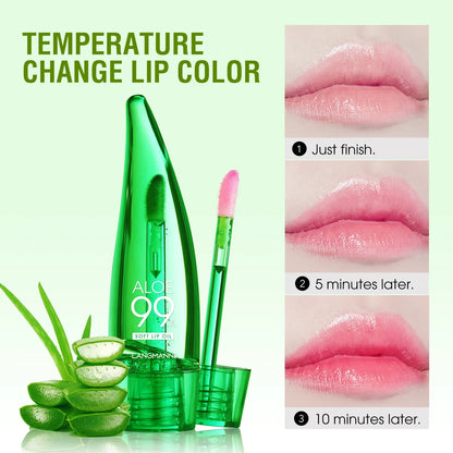Langmannni Color Changing Lip Glaze Moisturizing Aloe Vera Lip Gloss Strawberry Long Lasting Moisture Lip Oil for Lip Care