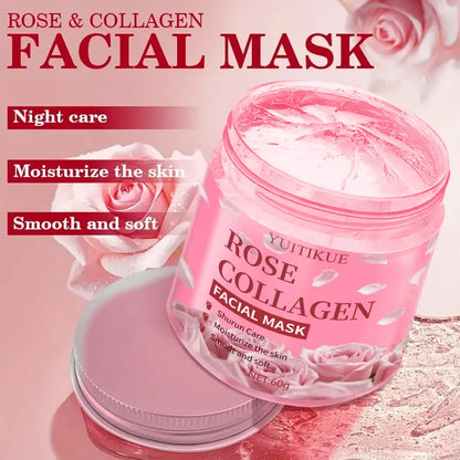 YUITIKUE Rose Collagen Facial Mask 60g - Night Care, Moisturize & Smooth Skin, Shurun Care Formula for Soft Skin