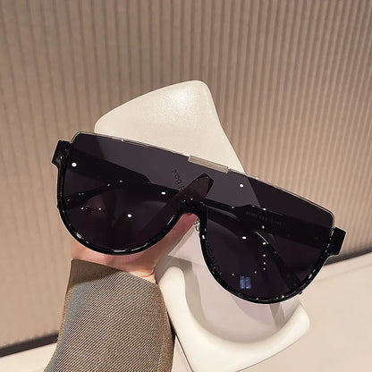 Women Fashion Semi-round Sunglasses Monoblock Outdoor Goggle Shades Half Frame Oversized Sun Glasses Trending UV400 Eyewear