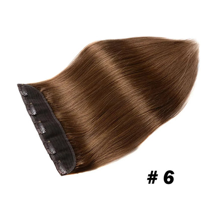#6 Light Brown Bone Straight Clip In Hair Extensions 1 Piece 5 Clips Full Head One-Piece Clip In Human Hair Extensions 100G/Set