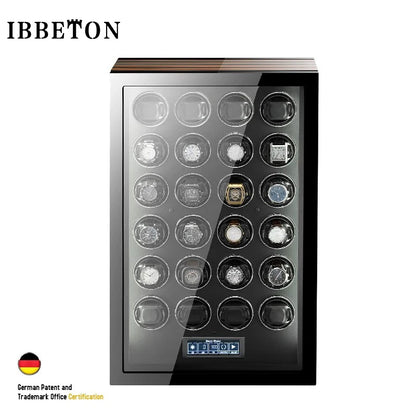 IBBETON High Quality Watch Winder for 2 4 6 9 Slot Automatic Watches with Mabuchi Motor LCD Touch Screen Wooden Watch Safe Box