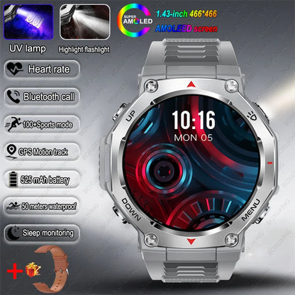 New Military Outdoor Sports Smart Watch Men GPS Motion Track 5 ATM Waterproof Heart Rate HD Bluetooth Call Smartwatch For Xiaomi