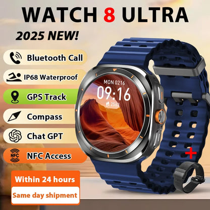 2025 New Watches 8 Ultra GPS Track Smart Watch Men Amoled Screen Heart Rate BT Call NFC Sports IP68 Waterproof Smartwatch Woman