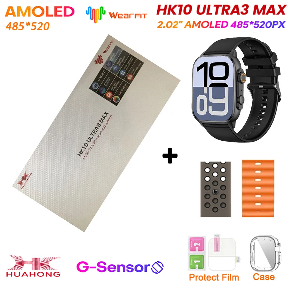HK10 Ultra 3 MAX Plus 2025 Smart Watch 49mm AMOLED 4GB ROM AI ROBOT Network Sharing NFC GPT Compass GPS Watch for ISO Android