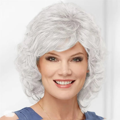 HAIRJOY Women Synthetic Hair Wigs Short Curly with Bangs  Shoulder Length  Blonde Grey White Brown Wig