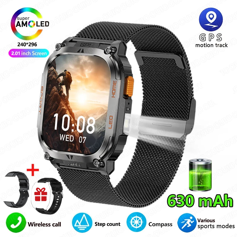 2025 New GPS Track Smart Watch Men IP68 Waterproof 2.01-inch HD Screen Compass 630mah Battery Bluetooth Call Outdoor Smart watch