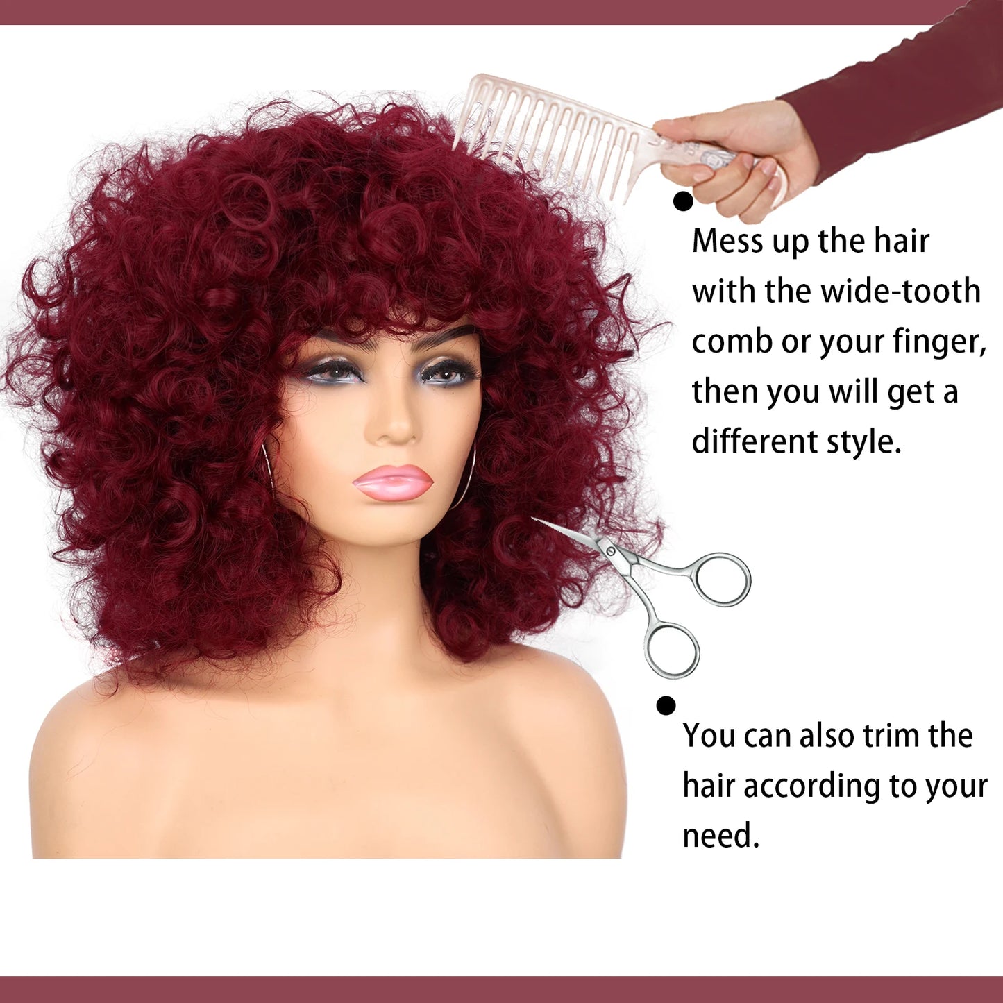 Synthetic Short Loose Curly Wigs Afro Wig Half Short Wigs for Black Women Weave Curly Wigs with Bangs Curly Hair Wig