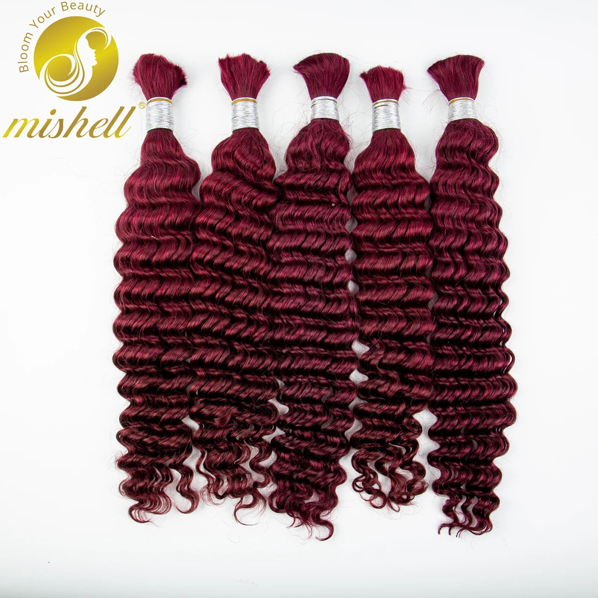 12A 26 28inch 99J# Burgundy Deep Wave Human Hair Bulk for Boho Braids Water Wave Virgin Human Hair Bundles No Weft for Braiding
