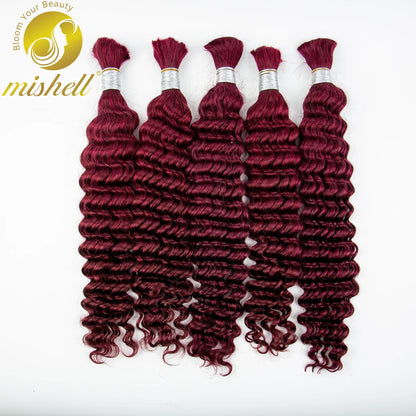 12A 26 28inch 99J# Burgundy Deep Wave Human Hair Bulk for Boho Braids Water Wave Virgin Human Hair Bundles No Weft for Braiding