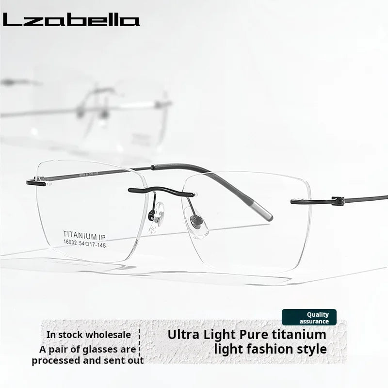 Lzabella Titanium Rectangular rimless Eyeglasses Frame Simple And Stylish Men and Women Lightweight Frameless Glasses 1603
