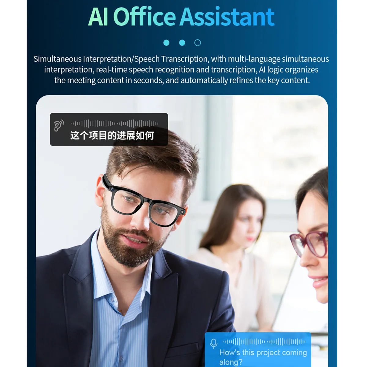 smart glasses prescriptions custom lenses 800W pixel camera Ai Photo Recognition bluetooth call noise cancel smart eyeglasses