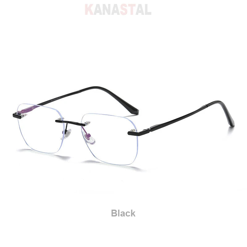 Men Titanium Rimless Eyeglasses Frame Blue Light Blocking Glasses Women Anti Fatigue Lenses Prescription Myopia Reading Eyewear