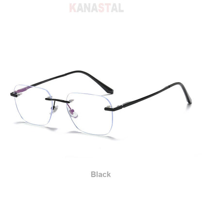 Men Titanium Rimless Eyeglasses Frame Blue Light Blocking Glasses Women Anti Fatigue Lenses Prescription Myopia Reading Eyewear
