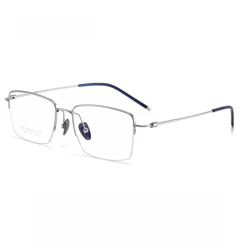 YIMARUILI Business Pure Titanium Men's Half-Frame Glasses Ultra-Light Flexible Square Optical Prescription Eyeglasses Frame 1775