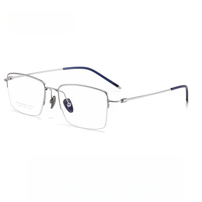 YIMARUILI Business Pure Titanium Men's Half-Frame Glasses Ultra-Light Flexible Square Optical Prescription Eyeglasses Frame 1775