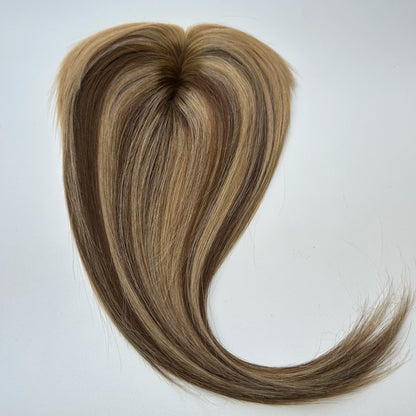 Hair Topper With Bangs Women 100% Human Hair Wigs Clip In Hairpieces Blonde Natural Straight Hair Topper Silk Base 35cm