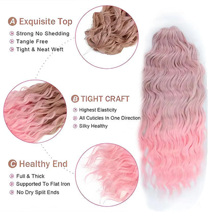 Anna 24Inches 3Pcs Crochet Rainbow Pink Water Deep Wave Ombre Highlight Sliver White Synthetic Hair Extension Wavy Braids Hair