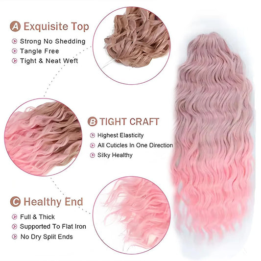 Anna 24Inches 3Pcs Crochet Rainbow Pink Water Deep Wave Ombre Highlight Sliver White Synthetic Hair Extension Wavy Braids Hair