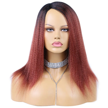 Ombre Synthetic Wig For Women Medium Part Women Kinky Curly Afro Hair Wigs Yaki Straight Wigs  Black Natural Female Wigs cosplay