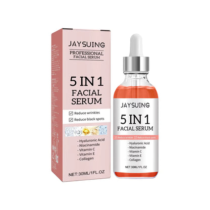 JAYSUING 5 in 1 Facial Serum Hyaluronic Acid Vitamin C Shrink Pores Hydrating Brightening Fade Fine Lines Firming Facial Serum