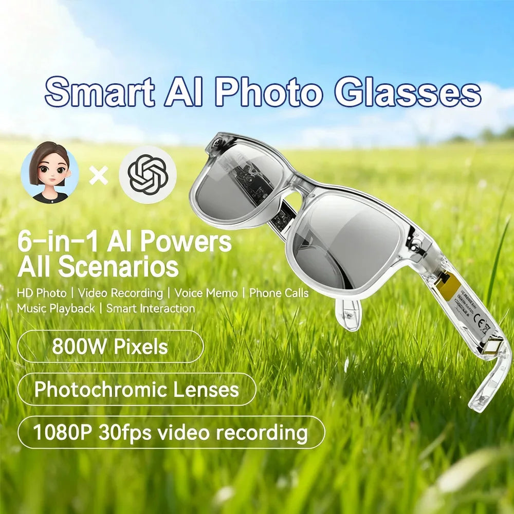 4K Smart Photo Glasses 800W Pixel Shooting Camera Chat GPT Video Voice Call Translation Bluetooth Glasses For Men Women