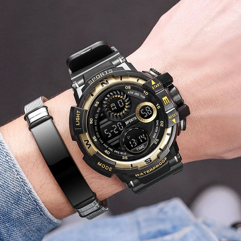 Black Digital Watch for Men Sports Watches Waterproof Outdoor Chronograph Hand Clock G Infantry Shock Student Wristwatch