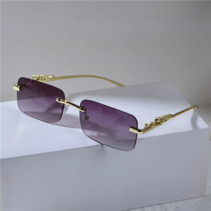 Retro Leopard Head Metal Sunglasses Frameless Sun Glasses Men's And Women's Small Frame Classic Sun Shading Fashion Glasses