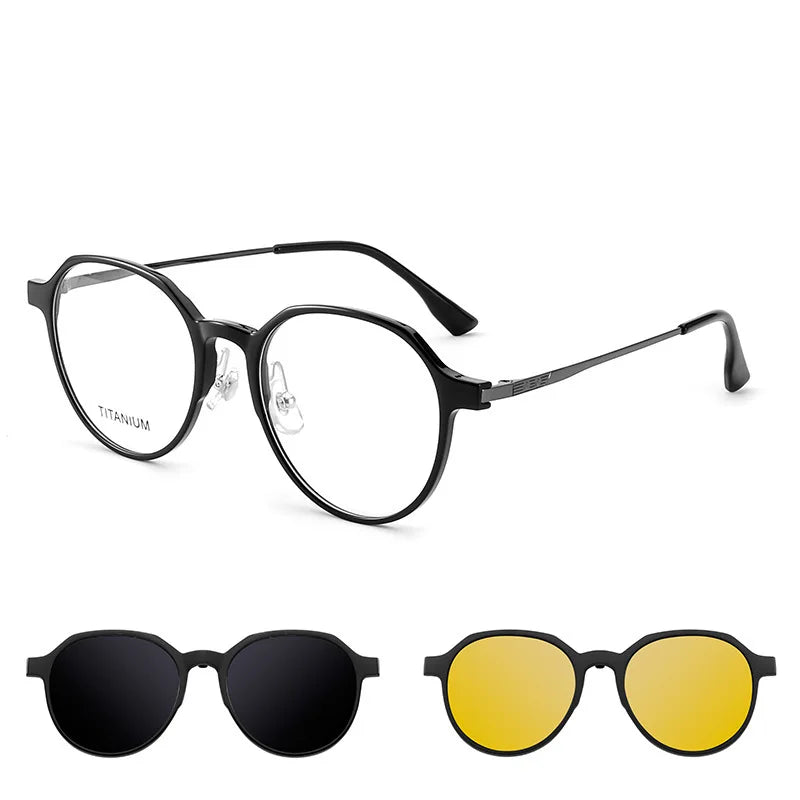 MOMOJA Fashion TR90 Polarized Magnetic Clip-on Glasses Retro Round Optical Prescription Eyeglasses Frames for Men and Women 8507