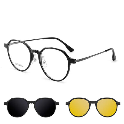 MOMOJA Fashion TR90 Polarized Magnetic Clip-on Glasses Retro Round Optical Prescription Eyeglasses Frames for Men and Women 8507