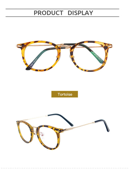 TR90 Men Women Lightweight Vintage Eyeglasses Frame Round Plastic Leopard Clear Spectacles For Optical Prescription Lenses