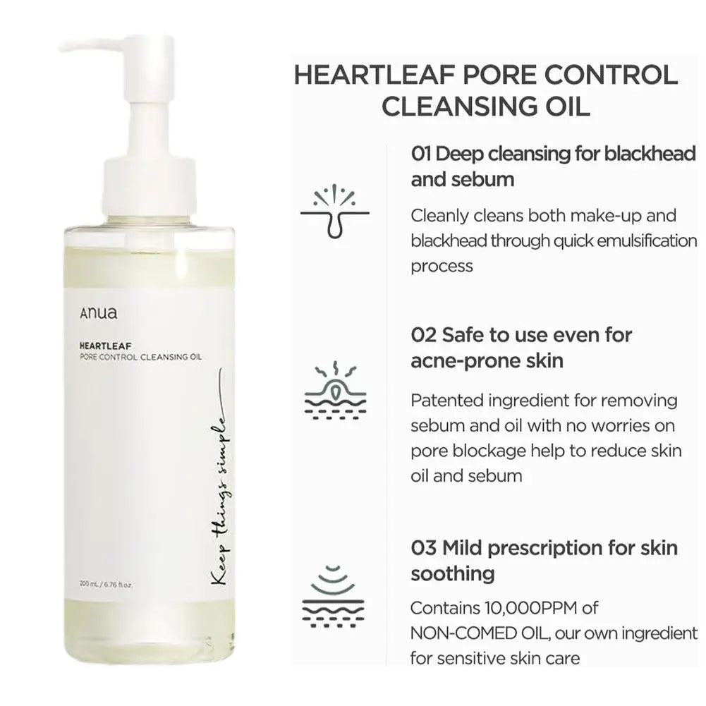 ANUA Heartleaf Pore Control Cleansing Oil Pore Control And Black Point Removal Facial Cleanser Ideal For Daily Use 200ml New
