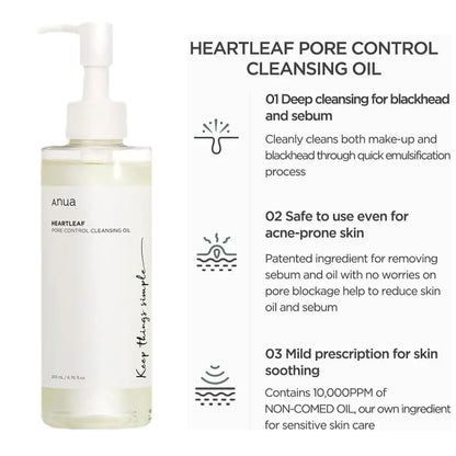 ANUA Heartleaf Pore Control Cleansing Oil Pore Control And Black Point Removal Facial Cleanser Ideal For Daily Use 200ml New