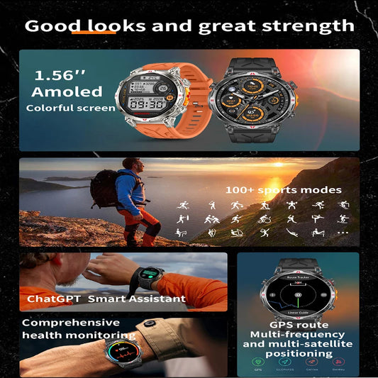 2025 GPS Sports Smart Watch GPT AMOLED 1.56 inch 488 * 488 Heart Rate Blood Oxygen Blood Pressure Monitoring 3ATM Smartwatches