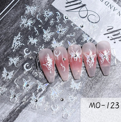 5d Embossed Nail Art Stickers Golden Lines Semi-Transparent Purple Blue Flowers Decals Decorations For Nail Tips Manicures