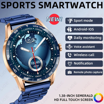 LIGE New 1.38" HD Smart Watch Men Bluetooth Call Men Women Watches Health Monitoring Sports Pedometer IP68 Waterproof Smartwatch