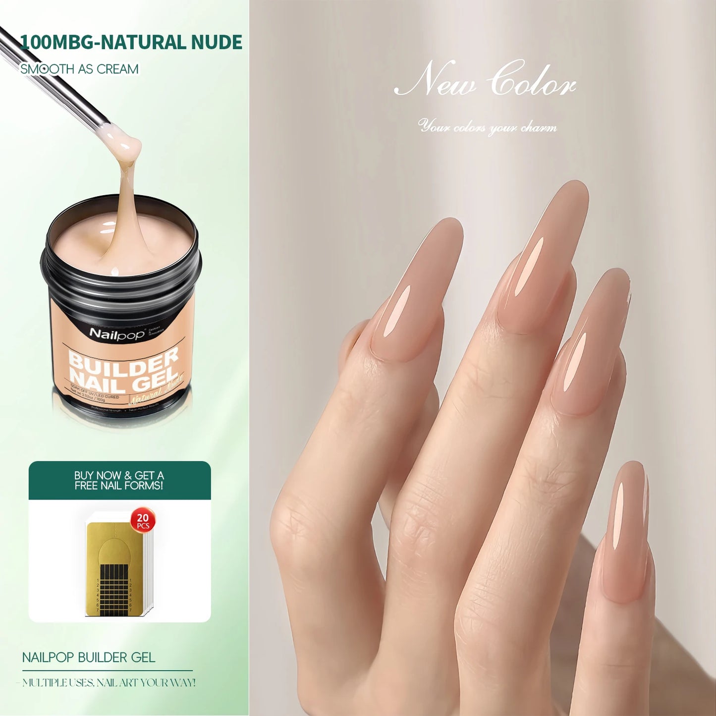 Nailpop 30/100g Hard Gel Milky Smooth UV Nail Gel for Quick Extension Long Lasting Soak Off Nail Builder Gel Nail Art Manicure