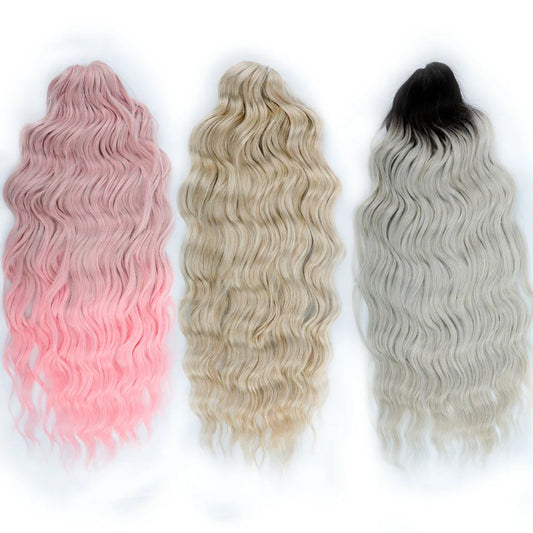 300g 24Inch Loose Deep Wave Crochet Braiding Ombre Pink White Brown Synthetic Hair Extension Body Wavy Braids Hair Blonde Twist