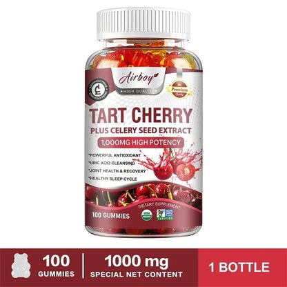 Tart Cherry Gummies - Contains Celery Seeds, Uric Acid Cleansing Flush, Relieves Joint Pain, and Improves Sleep Quality