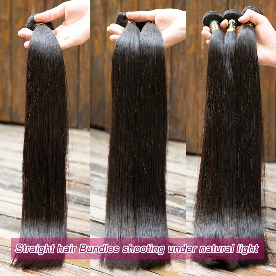 38 40 Inch Bone Straight 100% Weave Human Hair Bundles Raw Hair Extensions Brazilian Natural Black 3 4 Bundle Deals Unprocessed